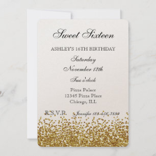 Invitation Sweet sixteen de Parties scintillant Gold Faux