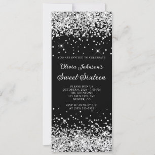 Invitation Sweet sixteen de Parties scintillant noir et argen