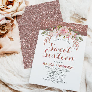Invitation Sweet sixteen de Parties scintillant rose or rose