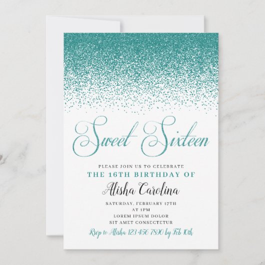 Invitation Sweet sixteen de Parties scintillant turquoise Inv (Devant)