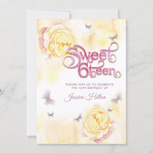 Invitation Sweet sixteen de pivoine florale papillon