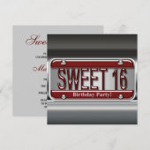 Invitation Sweet sixteen de plaque rouge (Devant / Derrière)