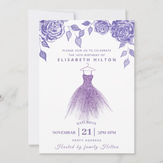 Invitation Sweet sixteen de robe de Parties scintillant moder (Devant)