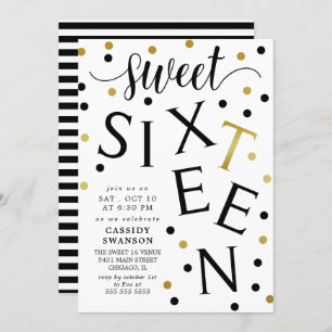 Invitation Sweet sixteen de typographie noir et blanc