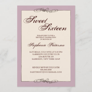 Invitation Sweet sixteen d'élégance de script dans Cream & Li