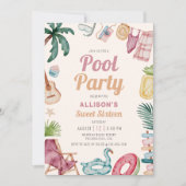 Invitation Sweet sixteen d'été de la piscine d'aquarelle mode (Devant)