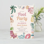 Invitation Sweet sixteen d'été de la piscine d'aquarelle mode (Debout devant)