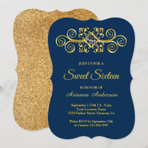 Invitation Sweet sixteen Diamant Flourdissant en or bleu mari