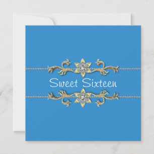 Invitation Sweet Sixteen Diamant Or Bleu Turquoise