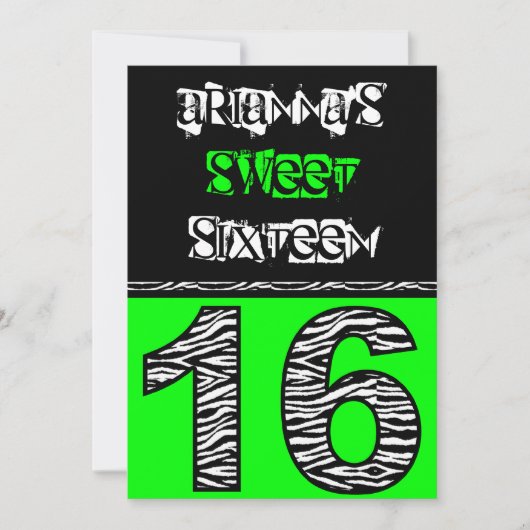 Invitation Sweet sixteen d'impression Mod Zebra [vert] (Devant)