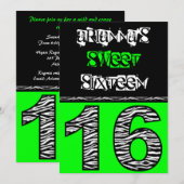 Invitation Sweet sixteen d'impression Mod Zebra [vert] (Devant / Derrière)