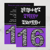Invitation Sweet sixteen d'impression Mod Zebra [violet] (Devant / Derrière)