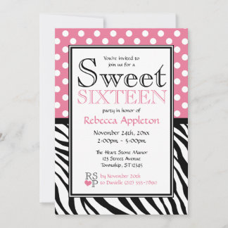 Invitation Sweet sixteen d'impression Polka Dot Rose et Zebra
