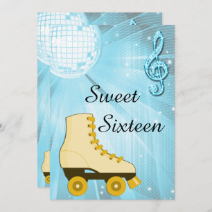 Invitation Sweet sixteen Disco Ball and Roller Skates