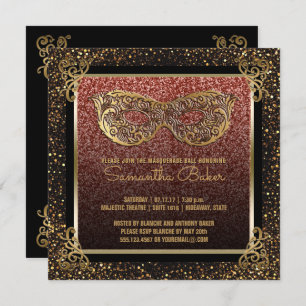 Invitation Sweet sixteen d'or de rose de partie de mascarade