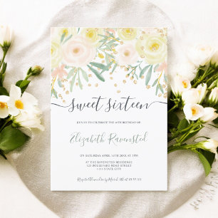 Invitation Sweet sixteen d'or floral vert rose moderne