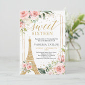 Invitation Sweet sixteen d'or rose boho de Paris (Debout devant)