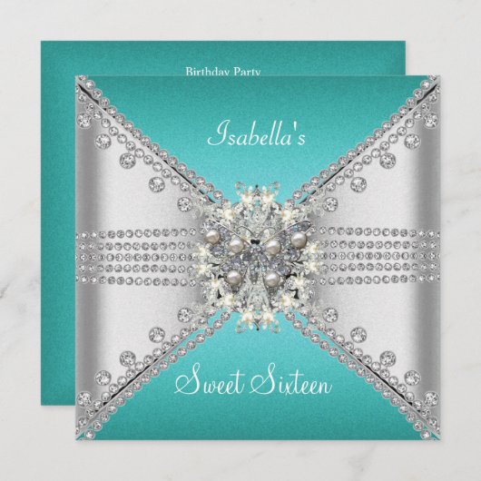 Invitation Sweet sixteen doux 16 papillon bleu Turquoise arge (Devant / Derrière)