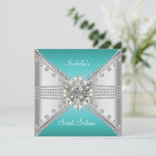 Invitation Sweet sixteen doux 16 papillon bleu Turquoise arge (Debout devant)