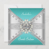 Invitation Sweet sixteen doux 16 papillon bleu Turquoise arge (Devant)