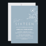 Invitation Sweet sixteen Dusty Blue Airy Floral 16e anniversa<br><div class="desc">Joli et moderne 16 invitations sucrées avec détails floral subtil. Palette de couleurs bleu et blanc doux.</div>