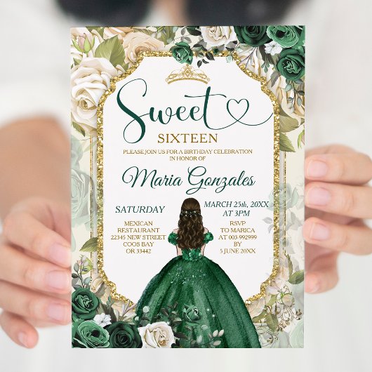 Invitation Sweet sixteen Emerald Green & Gold