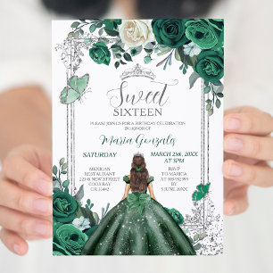 Invitation Sweet sixteen Emerald Green & Silver Anniversaire