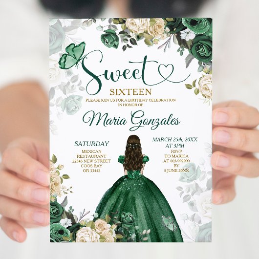 Invitation Sweet sixteen Emerald Green & White