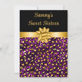 Invitation Sweet sixteen Empreinte de léopard pourpre et or (Devant)