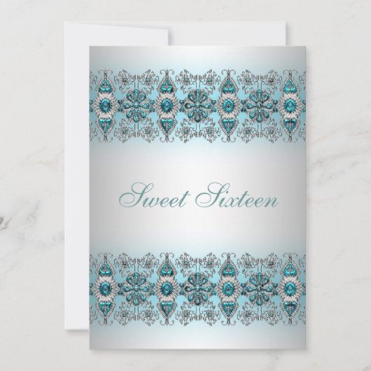 Invitation Sweet sixteen en dentelle d'argent bleu (Devant)