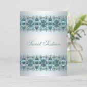 Invitation Sweet sixteen en dentelle d'argent bleu (Debout devant)