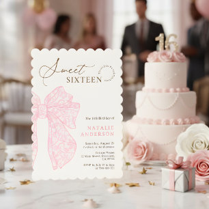 Invitation Sweet sixteen en dentelle rose florale