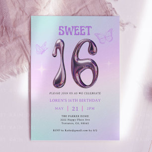 Invitation Sweet sixteen Era Y2K Fille 16e fête d'anniversair