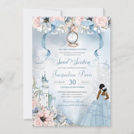 Invitation Sweet sixteen Fairy Tale Princess Cinderella Thème (Devant)