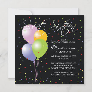 Invitation Sweet sixteen Festive Balllons Anniversaire