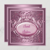 Invitation Sweet sixteen fête d'anniversaire Satin rose flora (Devant / Derrière)