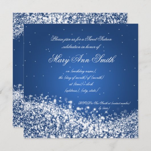 Invitation Sweet sixteen fête d'anniversaire Sparkling Wave B (Devant / Derrière)