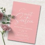 Invitation Sweet sixteen | Fille rose moderne 16e anniversair<br><div class="desc">Simple et mignon doux 16 invitations avec texte "sweet sixteen" dans une police manuscrite. Couleur rose vif.</div>