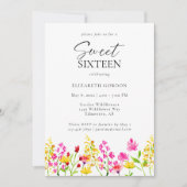 Invitation Sweet sixteen Fleur sauvage Aquarelle Script Flora (Devant)