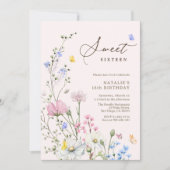 Invitation Sweet sixteen Fleur sauvage Whimsical Script Anniv (Devant)