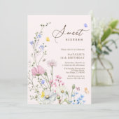 Invitation Sweet sixteen Fleur sauvage Whimsical Script Anniv (Debout devant)