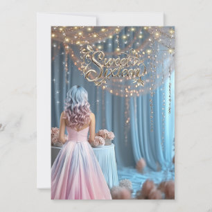 Invitation Sweet sixteen Fleurs Fleurs Fille Bleu Cheveux Ros