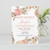 Invitation Sweet sixteen floral à pâte Rose poussiéreuse (Debout devant)