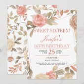 Invitation Sweet sixteen floral à pâte Rose poussiéreuse (Devant / Derrière)