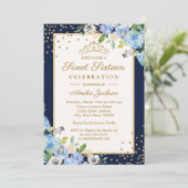 Invitation Sweet sixteen floral bleu or (Debout devant)