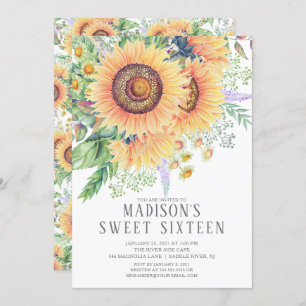 Invitation Sweet sixteen Floral du jardin de tournesol