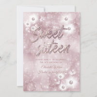 Sweet sixteen floral en perle bokeh élégant