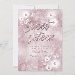 Invitation Sweet sixteen floral en perle bokeh élégant
