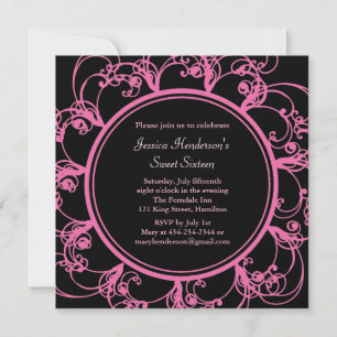 Invitation Sweet sixteen floral (noir)