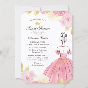 Invitation Sweet sixteen floral rose pâle